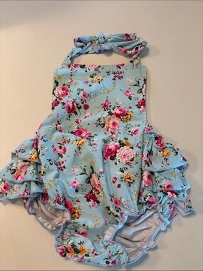 Floral Print Halter Ruffle One Piece Swimsuit